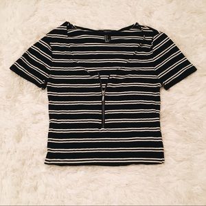 Forever 21 Black + White Striped Crop Top